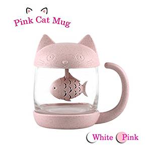 Cat Glass Tea Mug Cup with Fish Shaped Tea Infuser