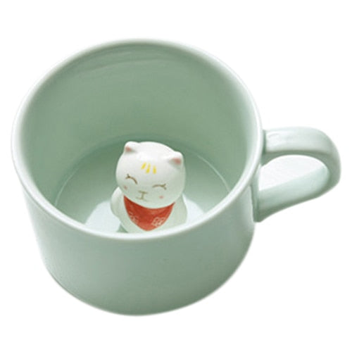 Small Ceramic Mug With 3D Cat