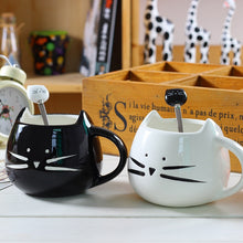 Load image into Gallery viewer, Cute Ceramic Cat Coffee Mug And Steel Spoon Set