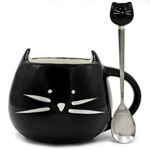 Load image into Gallery viewer, Cute Ceramic Cat Coffee Mug And Steel Spoon Set